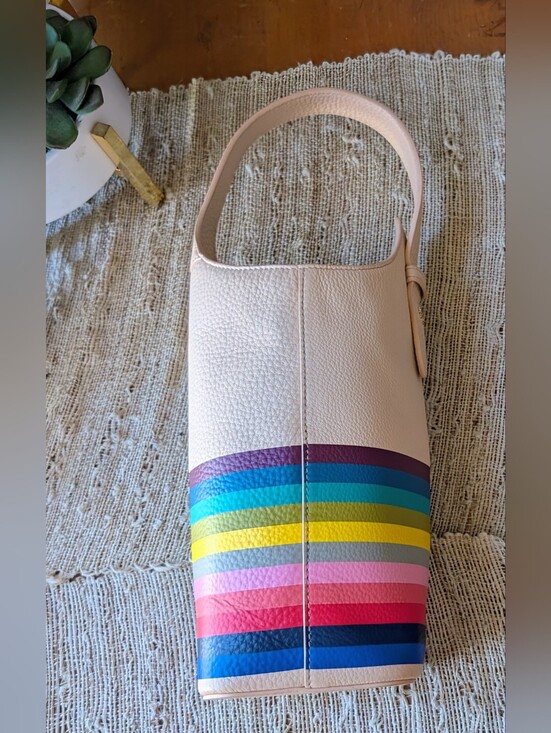 Tory Burch Handbags - Rare Tory Burch Pink w/ Rainbow 🌈 Leather Wine Tote NEW